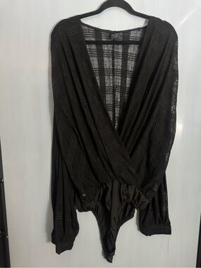 Black Draped V-Neck Long Sleeve Bodysuit